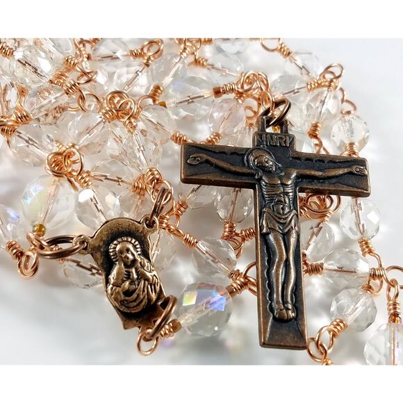 Madonna Child Sacred Heart of Jesus 5 Decade Rosary, Copper Crucifix - Picture 8 of 10